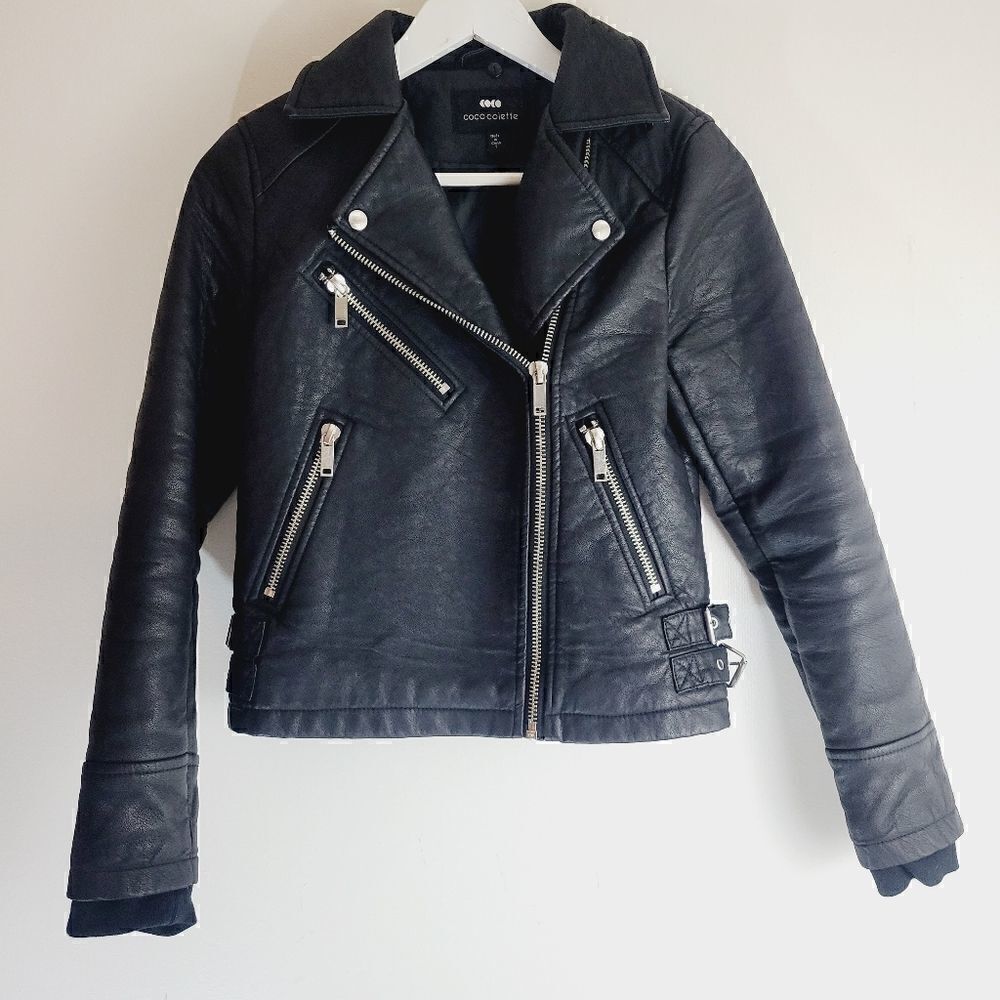 Coco Colette Pleather Biker Bomber Jacket - Picture 10 of 12